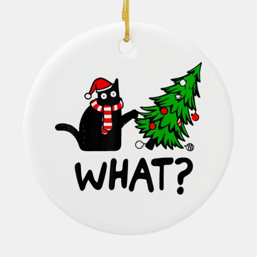 Funny Black Cat Gift met kerstboom over C Keramisch Ornament (Achterkant)