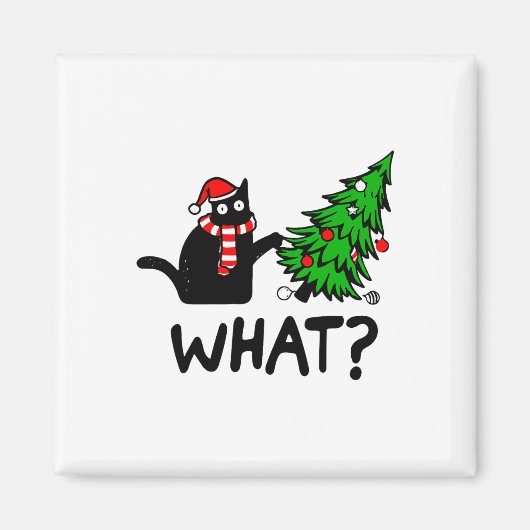 Funny Black Cat Gift met kerstboom over C Magneet (Voorkant)