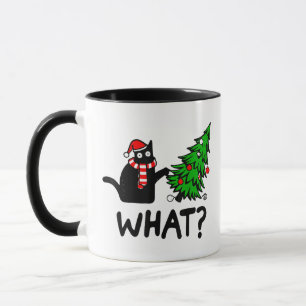 Funny Black Cat Gift met kerstboom over C Mok