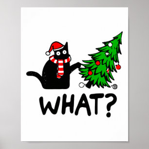 Funny Black Cat Gift met kerstboom over C Poster