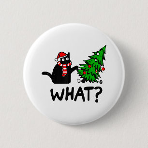 Funny Black Cat Gift met kerstboom over C Ronde Button 5,7 Cm