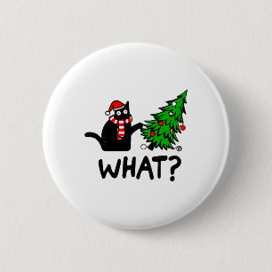Funny Black Cat Gift met kerstboom over C Ronde Button 5,7 Cm