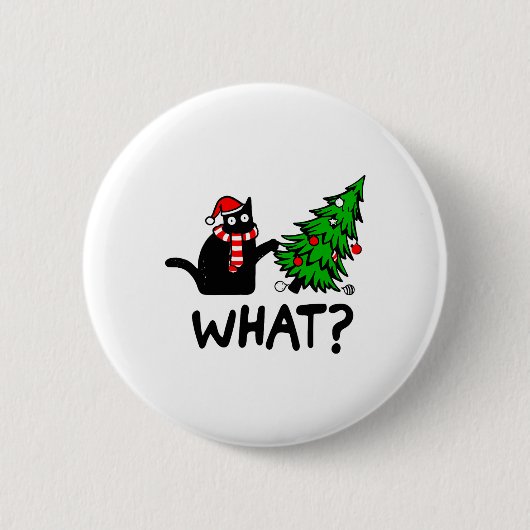 Funny Black Cat Gift met kerstboom over C Ronde Button 5,7 Cm (Voorkant)