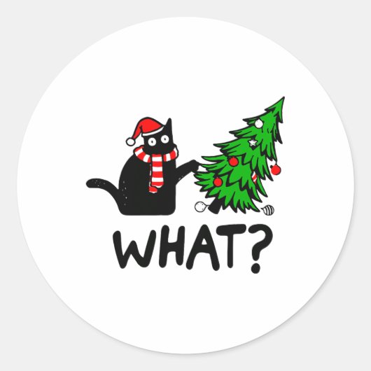 Funny Black Cat Gift met kerstboom over C Ronde Sticker (Voorkant)
