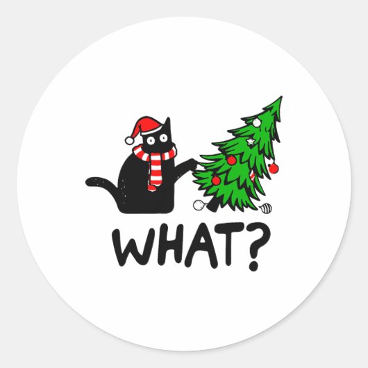 Funny Black Cat Gift met kerstboom over C Ronde Sticker (Voorkant)
