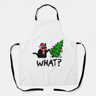 Funny Black Cat Gift met kerstboom over C Schort