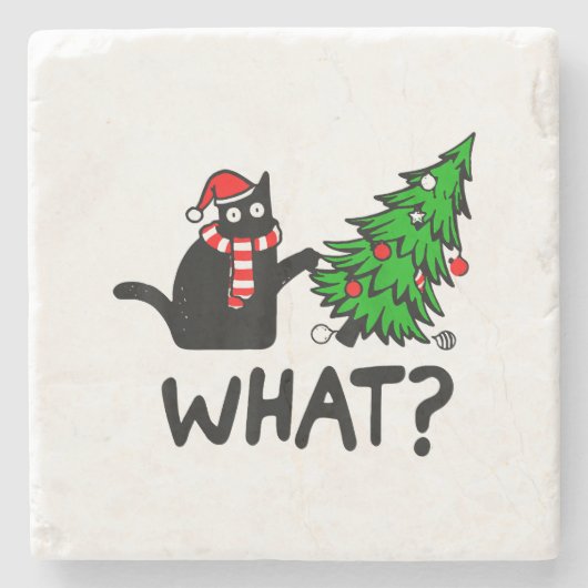 Funny Black Cat Gift met kerstboom over C Stenen Onderzetter (Voorkant)