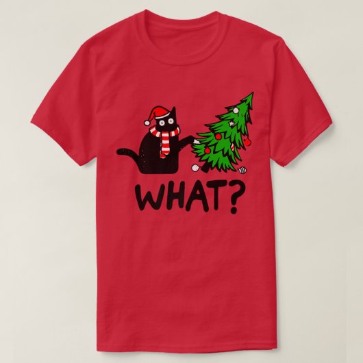 Funny Black Cat Gift met kerstboom over C T-shirt (Design voorkant)