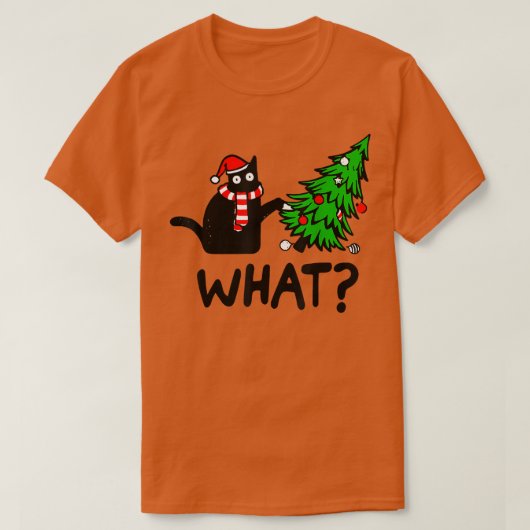 Funny Black Cat Gift met kerstboom over C T-shirt (Design voorkant)