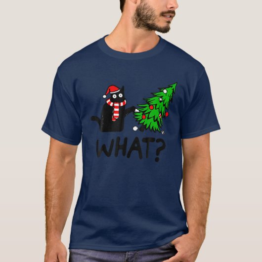 Funny Black Cat Gift met kerstboom over C T-shirt (Voorkant)