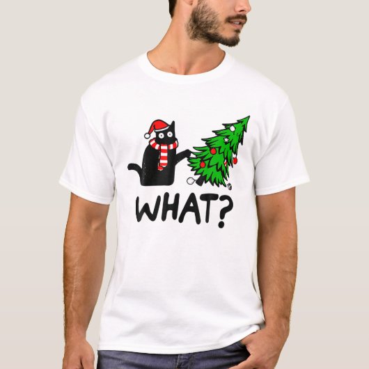 Funny Black Cat Gift met kerstboom over C T-shirt (Voorkant)