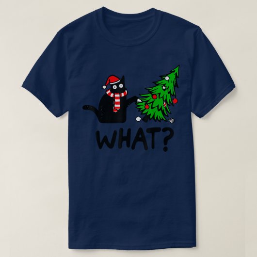 Funny Black Cat Gift met kerstboom over C T-shirt (Design voorkant)