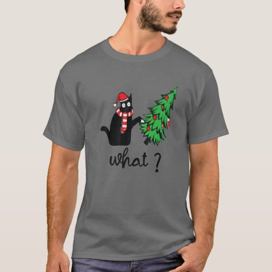 Funny Black Cat Gift met kerstboom over C T-shirt (Voorkant)
