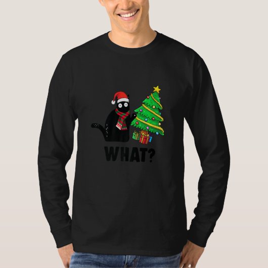 Funny Black Cat Gift met kerstboom over C T-shirt (Voorkant)