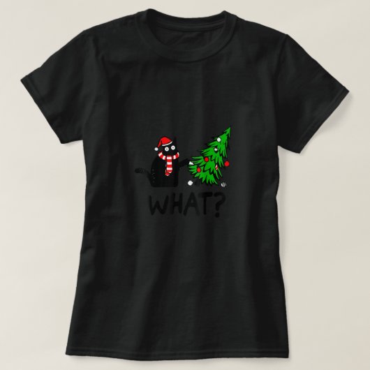 Funny Black Cat Gift met kerstboom over C T-shirt (Design voorkant)
