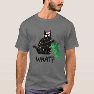 Funny Black Cat Gift met kerstboom over C T-shirt