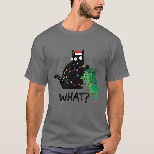 Funny Black Cat Gift met kerstboom over C T-shirt (Voorkant)