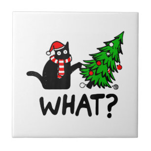 Funny Black Cat Gift met kerstboom over C Tegeltje