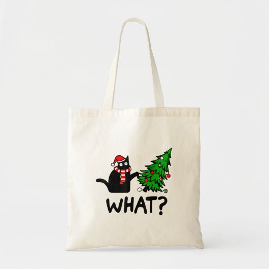 Funny Black Cat Gift met kerstboom over C Tote Bag (Voorkant)