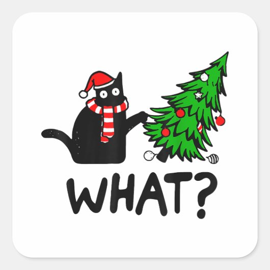 Funny Black Cat Gift met kerstboom over C Vierkante Sticker (Voorkant)