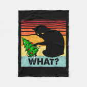 Funny Black Cat Gift Pushing Christmas Tree Over C Fleece Deken (Voorkant)