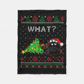 Funny Black Cat Gift Pushing Christmas Tree Over C Fleece Deken (Voorkant)