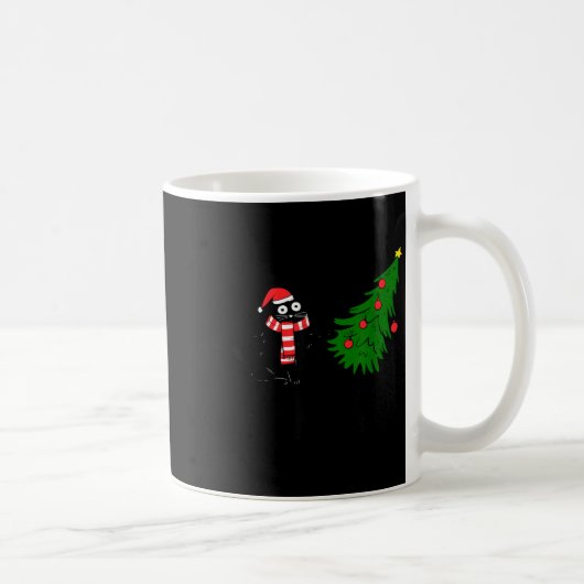 Funny Black Cat Gift Pushing Christmas Tree Over C Koffiemok (Rechts)