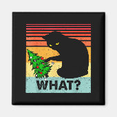 Funny Black Cat Gift Pushing Christmas Tree Over C Magneet (Voorkant)