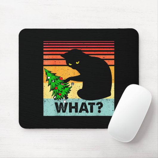 Funny Black Cat Gift Pushing Christmas Tree Over C Muismat (Met muis)