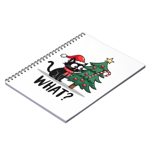 Funny Black Cat Gift Pushing Christmas Tree Over C Notitieboek (Linkerzijde)