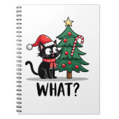 Funny Black Cat Gift Pushing Christmas Tree Over C Notitieboek (Voorkant)