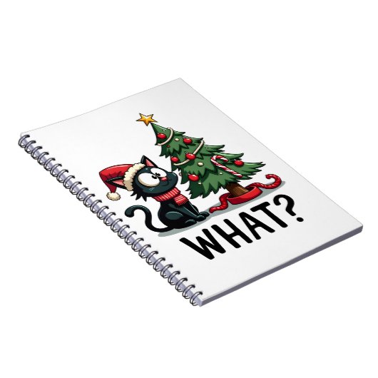 Funny Black Cat Gift Pushing Christmas Tree Over C Notitieboek (Rechterzijde)