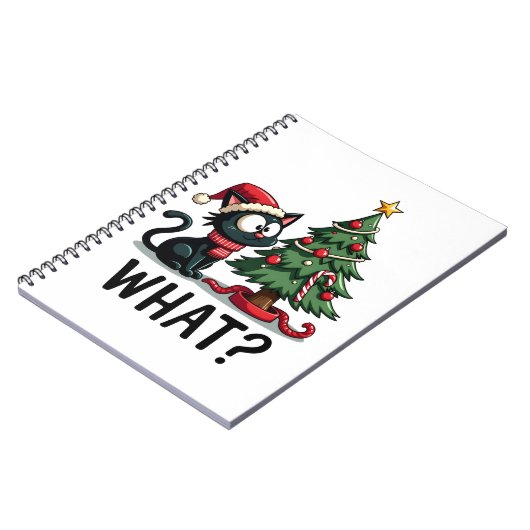 Funny Black Cat Gift Pushing Christmas Tree Over C Notitieboek (Linkerzijde)