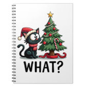 Funny Black Cat Gift Pushing Christmas Tree Over C Notitieboek (Voorkant)