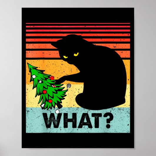 Funny Black Cat Gift Pushing Christmas Tree Over C Poster (Voorkant)