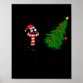 Funny Black Cat Gift Pushing Christmas Tree Over C Poster (Voorkant)