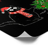 Funny Black Cat Gift Pushing Christmas Tree Over C Poster (Hoek)