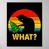 Funny Black Cat Gift Pushing Christmas Tree Over C Poster (Voorkant)
