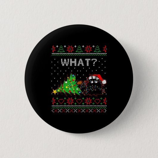 Funny Black Cat Gift Pushing Christmas Tree Over C Ronde Button 5,7 Cm (Voorkant)