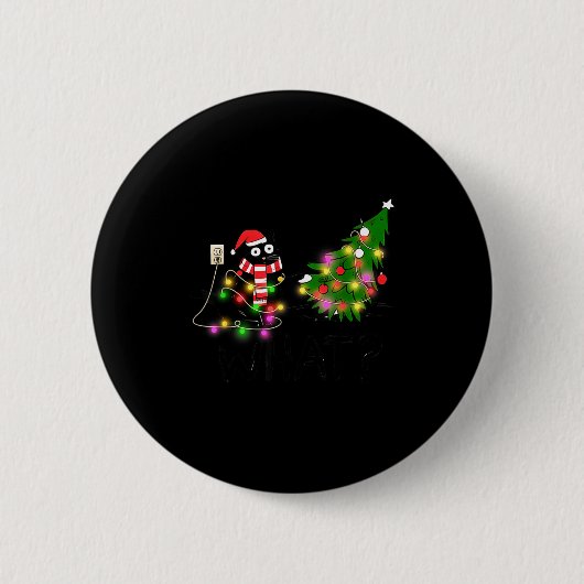 Funny Black Cat Gift Pushing Christmas Tree Over C Ronde Button 5,7 Cm (Voorkant)