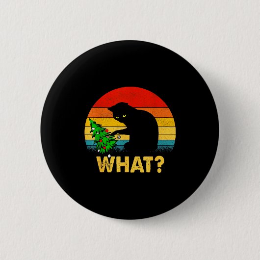 Funny Black Cat Gift Pushing Christmas Tree Over C Ronde Button 5,7 Cm (Voorkant)