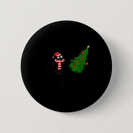 Funny Black Cat Gift Pushing Christmas Tree Over C Ronde Button 5,7 Cm (Voorkant)