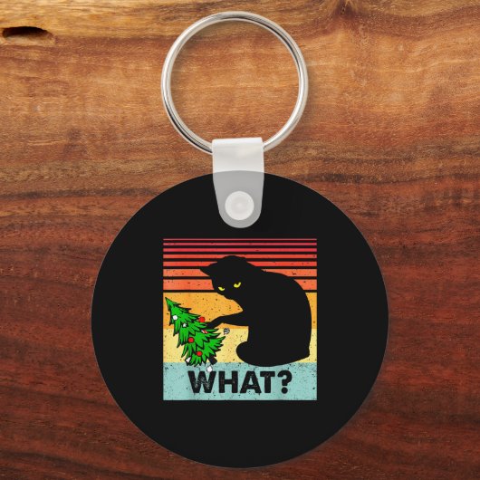 Funny Black Cat Gift Pushing Christmas Tree Over C Sleutelhanger (Voorkant)