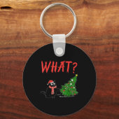 Funny Black Cat Gift Pushing Christmas Tree Over C Sleutelhanger (Voorkant)