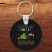Funny Black Cat Gift Pushing Christmas Tree Over C Sleutelhanger (Voorkant)