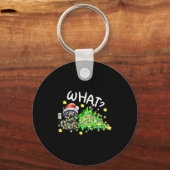 Funny Black Cat Gift Pushing Christmas Tree Over C Sleutelhanger (Voorkant)