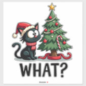 Funny Black Cat Gift Pushing Christmas Tree Over C Sticker (Vel)