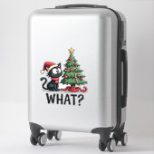 Funny Black Cat Gift Pushing Christmas Tree Over C Sticker (Koffer)