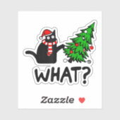 Funny Black Cat Gift Pushing Christmas Tree Over C Sticker (Vel)