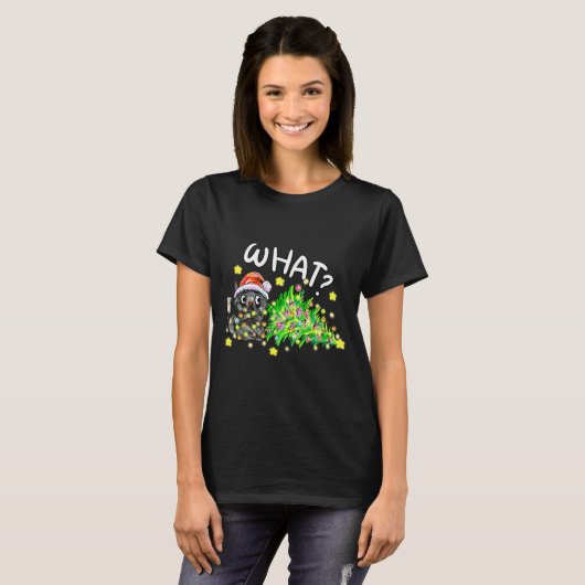 Funny Black Cat Gift Pushing Christmas Tree Over C T-shirt (Voorkant volledig)